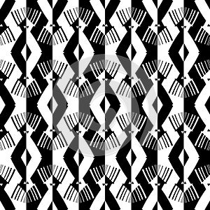 Abstract seamless pattern with decorative geometric elements. Black and white ornament. Modern stylish texture repeating. Great