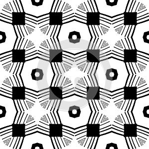 Abstract seamless pattern with decorative geometric elements. Black and white ornament. Modern stylish texture repeating. Great