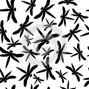 Abstract seamless pattern with dragonflies on light background. Modern template for fabric design with dragonflies. Seamless