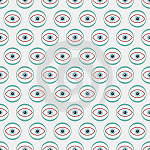 Abstract seamless pattern of eyes inside circles. Vector color psychedelic illustration