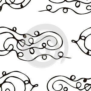 Abstract seamless pattern, geometric background with random shapes, curls, swirls.