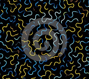 Abstract Seamless Pattern Gold Blue Black Wavy Lines