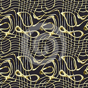 Abstract seamless pattern of gold metal grid and infinity symbol