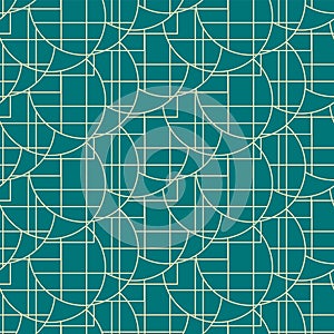 Abstract seamless pattern. Green art deco print. Geometric shape with lines and cirles. Vector stock illustration