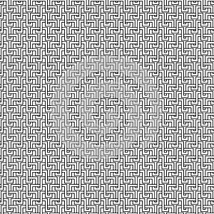 Abstract seamless pattern from grid of weave wave lines. Simple black and white geometric texture for fabric. Vector