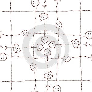 Abstract seamless vector pattern, handrawn leaves