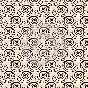 Abstract seamless pattern of hand drawn natural forms, shells, spirals. Color vector background