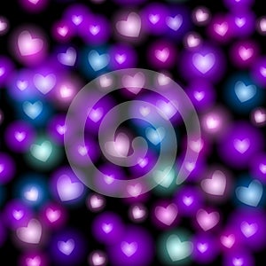 Abstract seamless pattern with hearts on black background. Vector