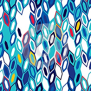 Abstract seamless pattern of hexagons. Motion and interlocking geometric forms.