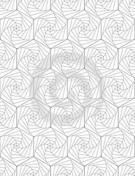 Abstract seamless pattern of hexagons. Optical illusion of rotation.