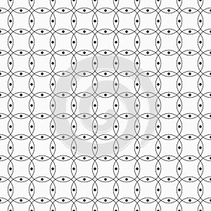 Abstract seamless pattern intersecting circles with dots inside.