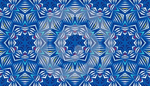 Abstract seamless pattern with kaleidoscope. Symmetric patterns of reflections of figures.