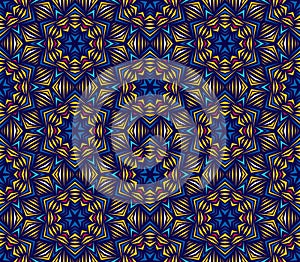 Abstract seamless pattern with kaleidoscope. Symmetric patterns of reflections of figures.