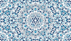 Abstract seamless pattern with kaleidoscope. Symmetric patterns of reflections of figures.