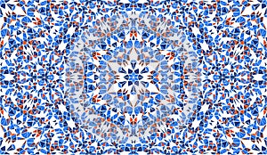 Abstract seamless pattern with kaleidoscope. Symmetric patterns of reflections of figures.
