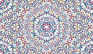 Abstract seamless pattern with kaleidoscope. Symmetric patterns of reflections of figures.