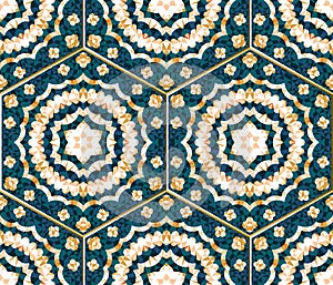 Abstract seamless pattern with kaleidoscope. Symmetric patterns of reflections of figures.