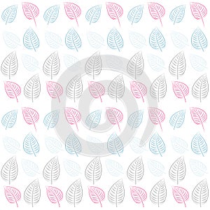 Abstract seamless pattern. Leaves.Blue, pink, gray