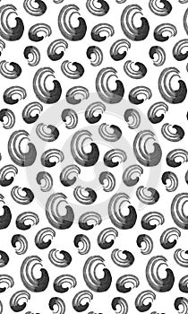 Abstract seamless pattern like shells oysters. Grunge style, black and white.