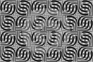Abstract seamless pattern, lines and twists, black and gray monochrome, ornate,