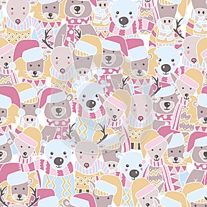 Abstract seamless pattern with lots of animals in Scandinavian style