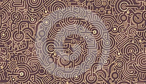 Abstract seamless pattern. Mechanic, technical. Bolts, gears, bolts.  Light and dark beige, brown color palette
