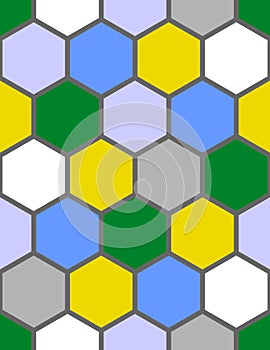 Abstract seamless pattern with multicolored hexagons. Vector design