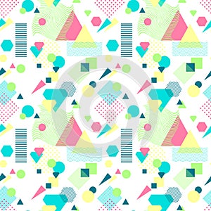Abstract seamless pattern in postmodern Memphis Style on White