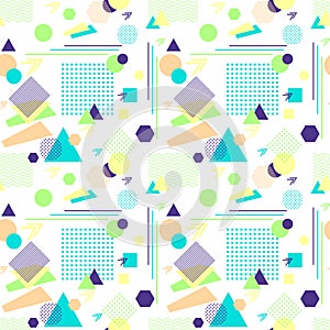 Abstract seamless pattern in postmodern Memphis Style on White