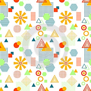 Abstract seamless pattern in postmodern Memphis Style on White