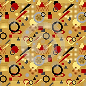 Abstract seamless pattern in postmodern Memphis Style white black red beige