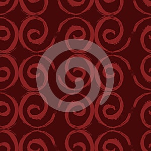 Abstract seamless pattern with red swirls drawn by hand on a dark red background .