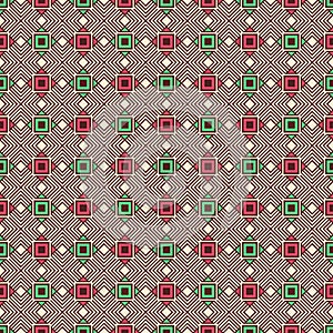 Abstract seamless pattern. Regularly repeating geometric ornament of squares and diagonal lines.