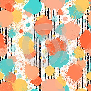 Abstract seamless pattern. Repeated different shapes background. Blots strokes texture. Repeating stained forms. Stains blobs shap