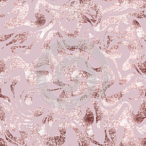 Abstract seamless pattern. Repeating glam background. Marble effect foil. Repeated rose gold patern. Color texture. Beauty backdro