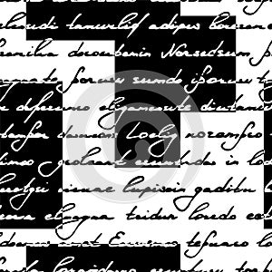 Abstract seamless pattern. Repeating scrawl pattern. Scribble background. Writing abstract text background. Repeated write script.