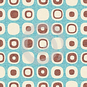 Abstract seamless pattern of rounded squares with random details. Mid-century modern style.