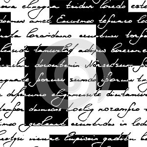 Abstract seamless pattern. Scribble background. Repeating scrawl pattern. Writing abstract text background. Repeated write script.