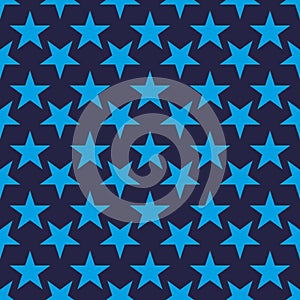 Abstract seamless pattern with shapes of stars on a dark blue background. Orderly arrangement of geometric shapes.