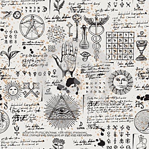 Abstract seamless pattern with sketches and notes