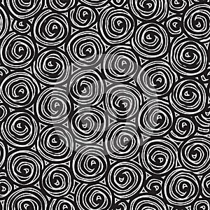 Black white seamless pattern with drawn curlicues