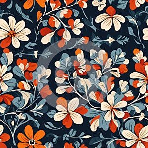 abstract seamless pattern with stylized leaves and colorful spring flowers