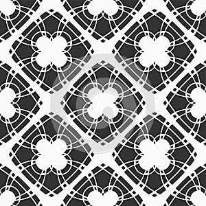 Abstract seamless pattern with symmetric geometric shapes. Repeating tiles, ornament