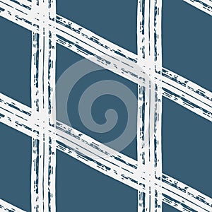 Abstract seamless pattern for textile and packaging design. Rough geometric white dark blue line in grunge graffiti style. Vector