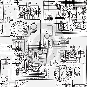 Abstract seamless pattern on the theme of science and electrical engineering.