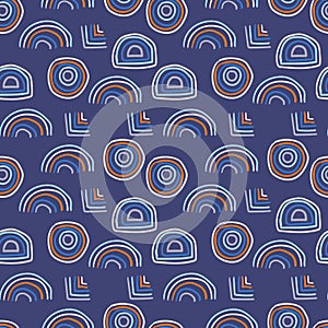 Abstract seamless pattern with thin line geometric shapes - arch, circle, ring