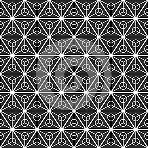Abstract seamless pattern of triangles divided into three equal parts with a circles inside