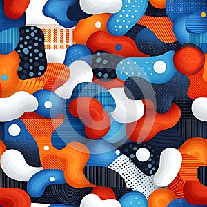 Abstract Seamless Pattern with Vibrant Orange Blue and Red Fluid