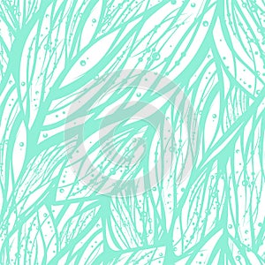 Abstract seamless pattern with water, flower, wind or floral elements. Mint and white colors