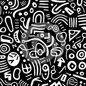 Abstract Seamless Pattern With White Doodles - Gary Panter Style